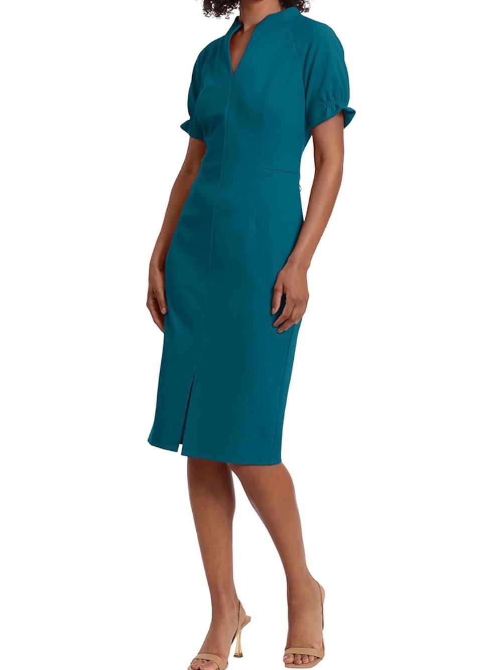 NWT Maggy London Teal Notch-Neck Midi Sheath Dress, 6P